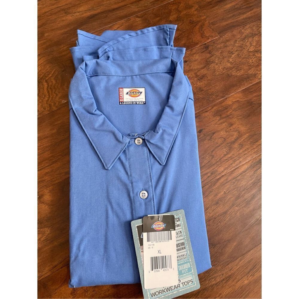 Dickies Women’s Workwear Stain Resistant ButtonUp Workwear Button Blue Sz XL